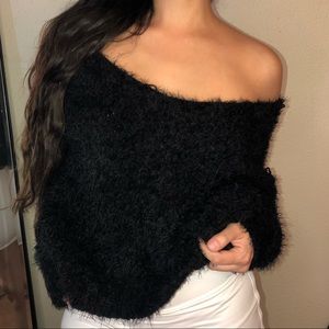 Fuzzy Off-the-Shoulder Sweatshirt